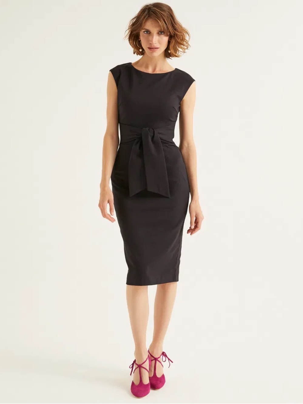 Boden Jessica Ponte Tie Front Midi Dress Black Size 4